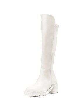 Women's White Knee High Comfortable Platform Heel Round Toe Stretch Boots